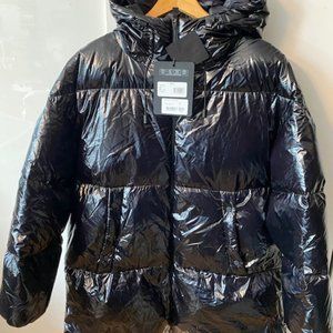 Herno Laminar Mid Length Glossy Hooded DownPuffer Jacket Sz/42 Black tied on